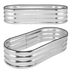 Garvee 2-Pack Galvanized Raised Garden Beds, 4.5x2x1 FT Oval Metal Planter Boxes for Vegetables & Flowers, Outdoor Gardening Raised Beds with Open Bottom, Tool-Free Assembly