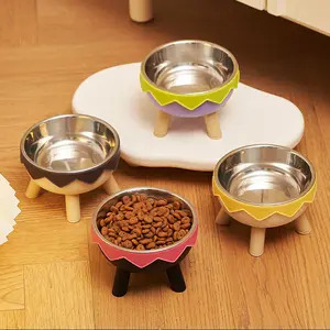 Stainless Steel High Foot Pet Bowl, Anti-Slip Dog & Cat Feeding Dish, Neck Protection Design, Durable & Non-Tip Food Container
