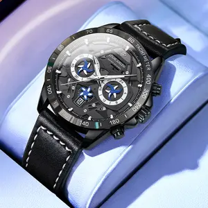 LOUIEJUELEN Swiss Multi-Function Luxury Watch 48mm Bold Design Sapphire Crystal Genuine Leather Strap Alloy Case Waterproof Shockproof Luminous Dial Premium Men's Timepiece for Gifting Business Social Events