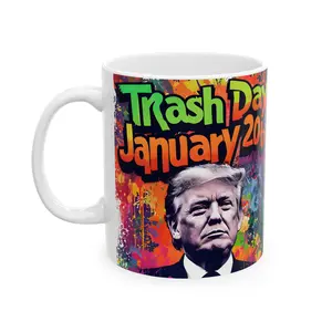 Trump Coffee Cup, Colorful Mug ,Trash Day January 20th, Gift for Coffee Lovers, Political Humor Mug, Office Desk Decor, Unique Birthday