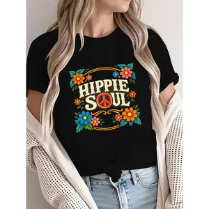 Peace Advocates' Retro Floral T-Shirt – Hippie Soul Crew Neck Short Sleeve Top