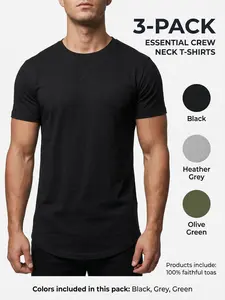Mens 3 Pack Cotton Hipster Hip Hop Longline Crewneck T-Shirt,Menswear Casual Tshirt Tops,TikTokShopdealsforyou