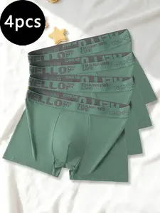 4-Pack Men's Boxing Underwear, Ice Silk Breathable Low-Rise Trunks, Comfortable Stretch Daily Wear, Solid Pattern, All Seasons