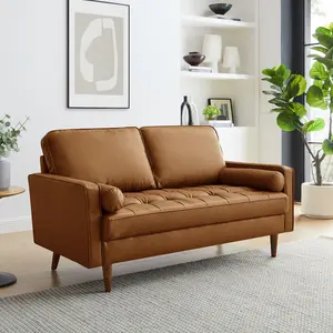 Valour Tufted Vegan Leather Loveseat in Tan