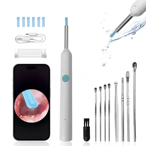 Ear Wax Removal Tool with Camera & Light with Camera & Light - Silicone Ear Hygiene Setwith 6 ear spoons and 9 times ear wax removal kit for iPhone and Android phones,with 2000w HD otoscope earplug cleaning tool Valentine's Day gift