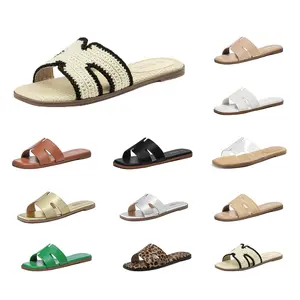 Rihero Women's Dressy Flat Sandals Comfortable Slip On Leather Slide Sandals