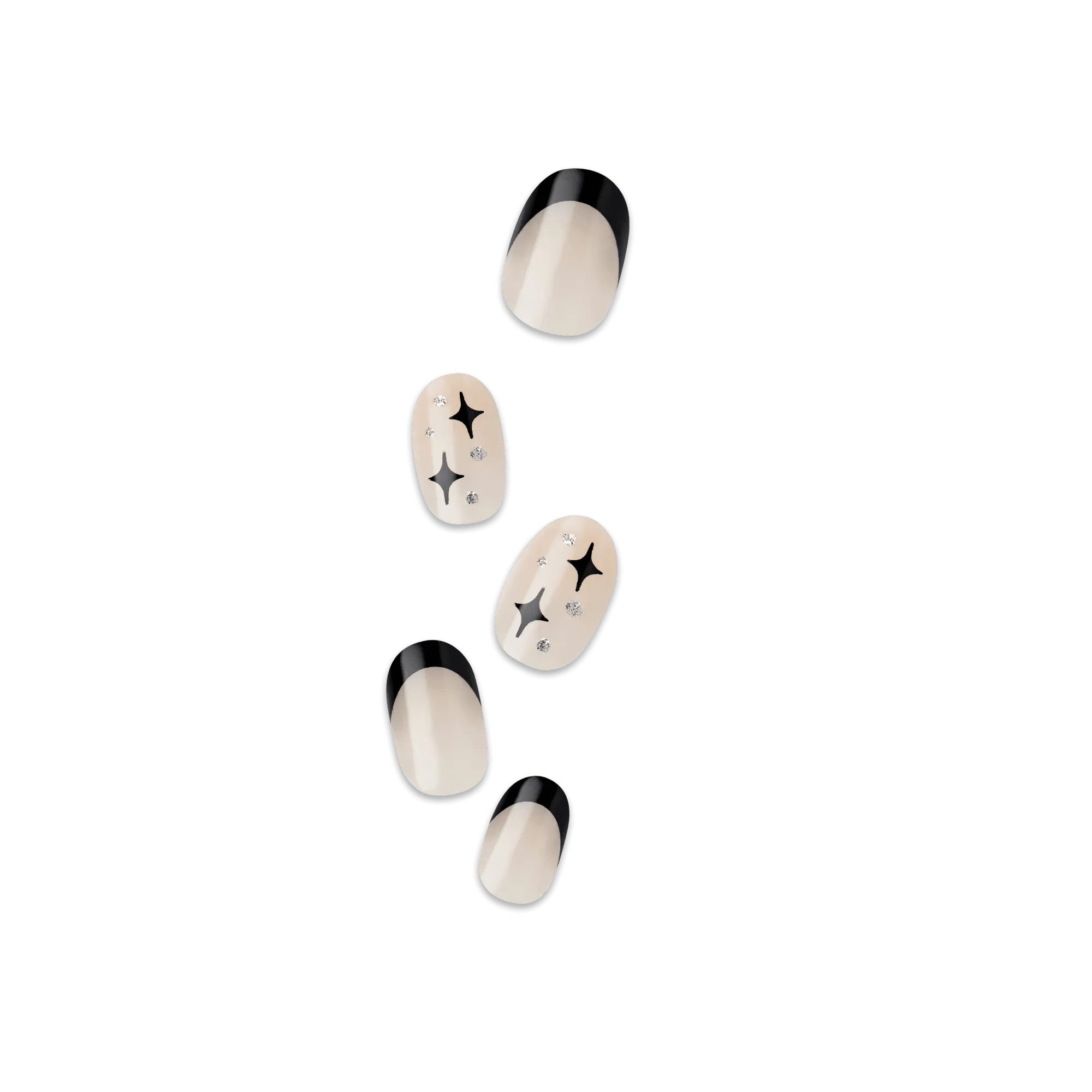 Impress Design No Glue Fake Press On Nails - Gold Ring | French Design, Black, Short, Oval, Manicure