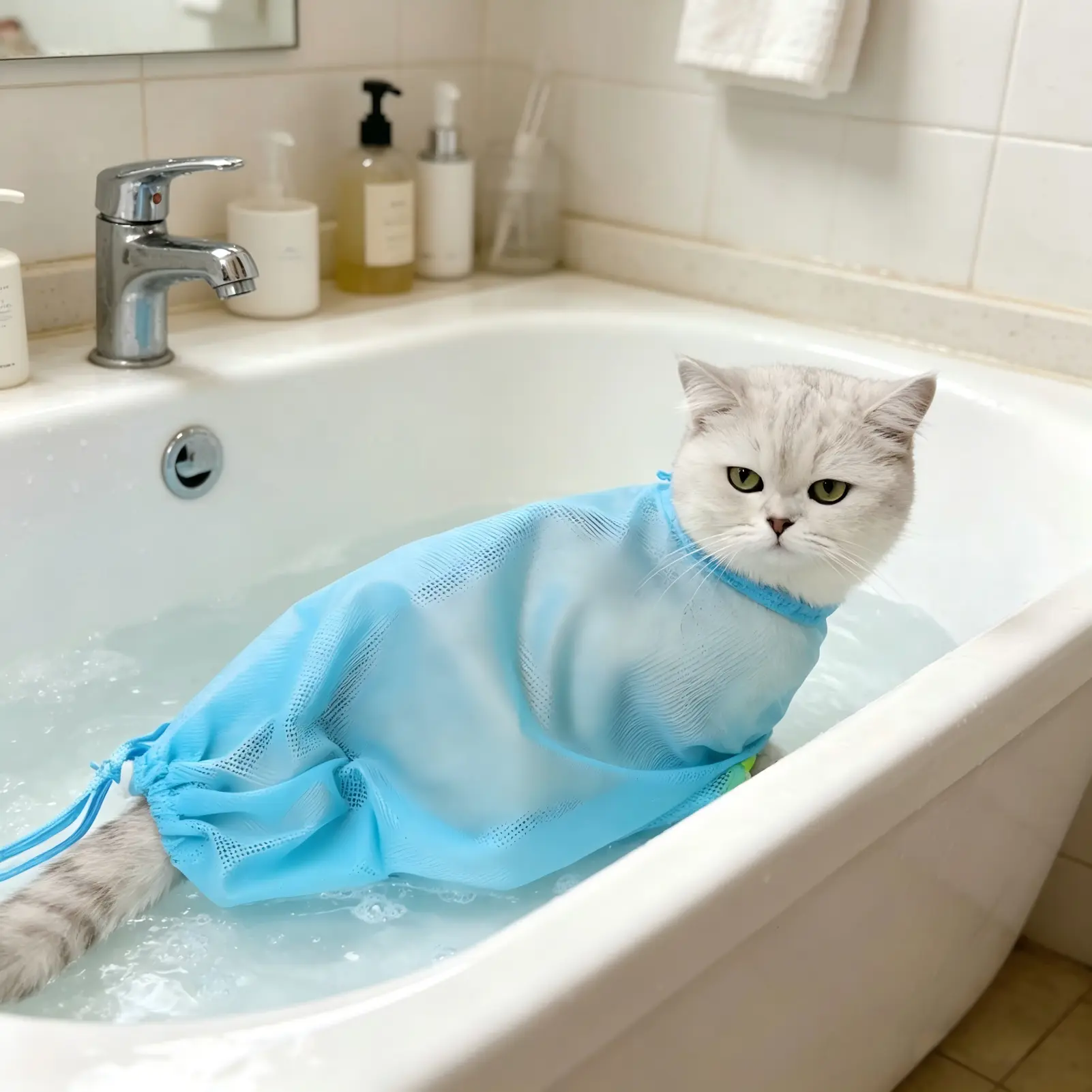 Mesh Cat Washing Bag Cat Bath Bag, Multifunctional Cat Bathing Helper, Restraint Bag for Anti-scratch & Anti-bite | No More Fighting During Bath, Nail Trim & Ear Clean bathing bag