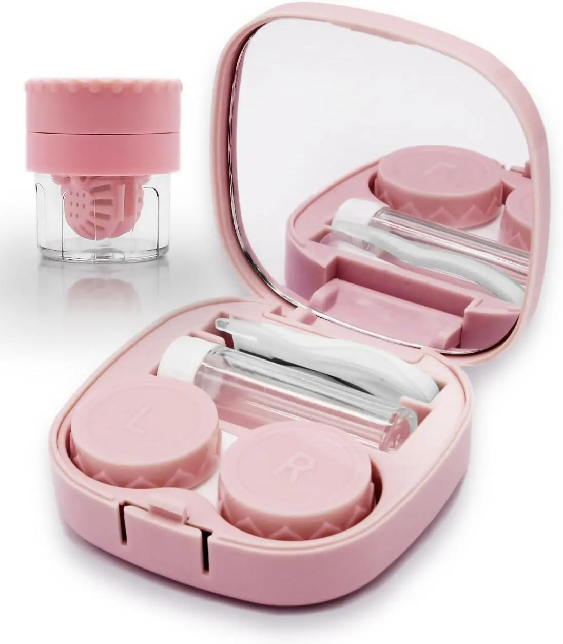 Contact Lens Case with Cleaner Washer, Travel Size Cute Colored Contact Lenses Applicator Removal Tool Kit with Mirror Solution Bottle for Daily Outdoor  Vastsoon Gift Set