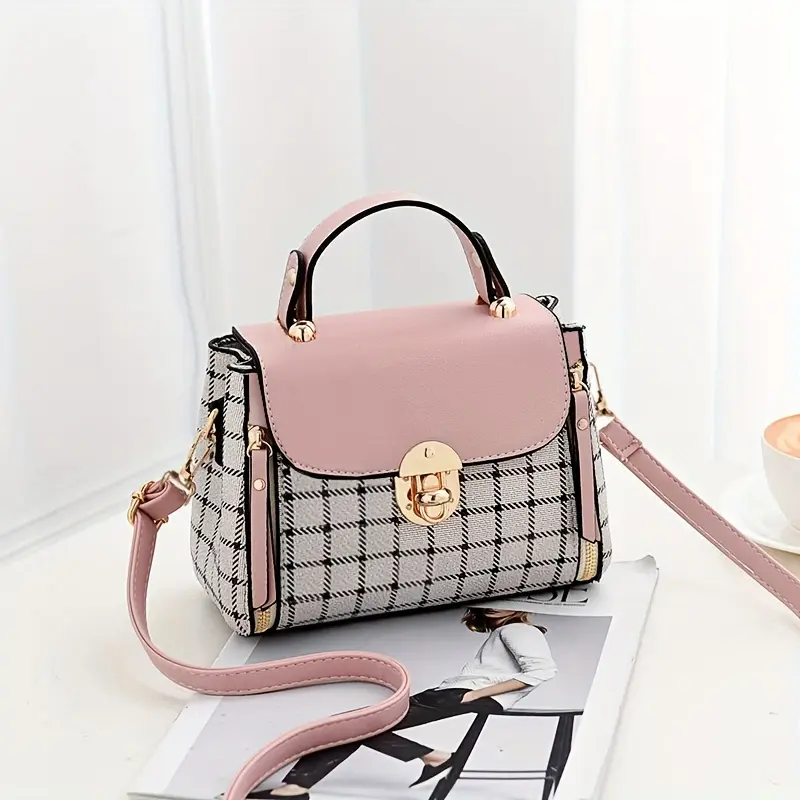 Women's Small Checkered Plaid Crossbody Bag - Korean Style Casual Flap-Top Shoulder Purse with Shoulder Strap, Zipper and Polyester Lining, Small Size, Shoulder Straps, Korean Casual