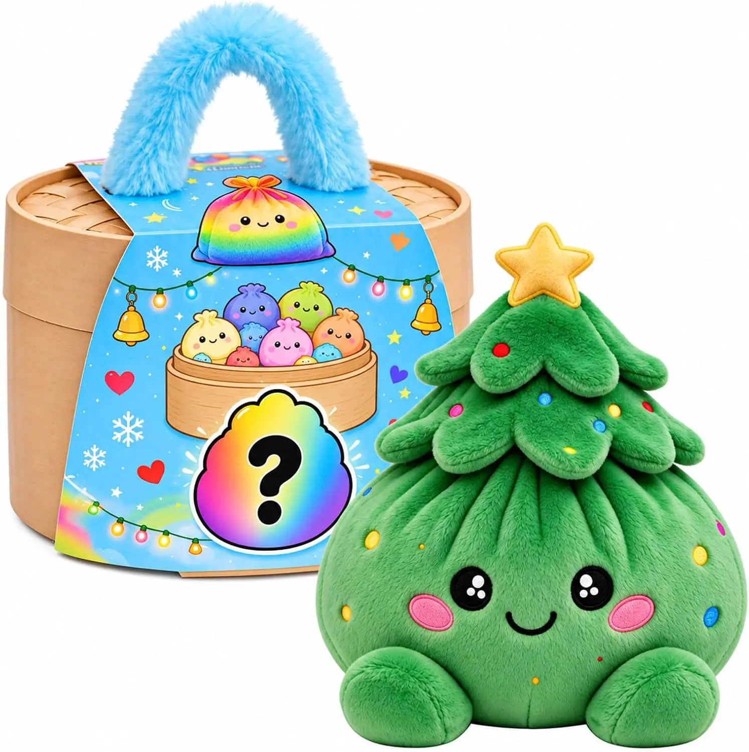 Cute Plush Stuffed Dumpling Squishies, Big Rainbow Squishes with Steamer Christmas Halloween Party Gifts for Home Decor