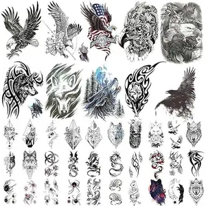 40 Sheets Large Eagle Wolf Temporary Tattoos for Men Women Realistic Eagle Wolf Fake Temporary Tattoo Stickers for Adults 3D Wolves Dragon Animals Tatoos Butterfly & Waterproof Long-Lasting