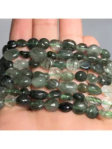 6-8mm Natural Stone Green Quartz Rutilated Irregular Loose Spacing Beads for DIY Exquisite Bracelets, Necklaces, Earrings, Handicrafts, Jewelry Making Supplies, Women's Gifts