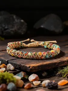 Natural Lapis Lazuli Crystal Anklet, Seven Chakra Handwoven Bracelet, Symbolizes Happiness and Good Luck, Spiritual Jewelry Gift