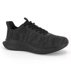 All Black Knit Athletic Sneakers - Lightweight Breathable Running Shoes, Unisex Comfort Cushioning Streetwear