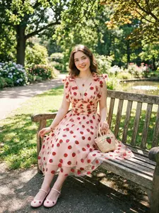 PINK 1950S STRAWBERRY MESH SWING DRESS Formal Womenswear