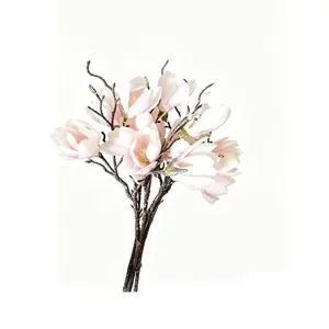 5 Stems Luxury Artificial Magnolia Flowers, Beautiful Faux Floral Stems for Home Decoration, Living Room, Dining Table Centerpiece, Wedding Bouquet, Party Props and Holiday Festive Decor, Reusable and Never Wither