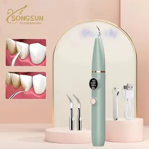 Professional Electric Tooth Cleaner Smart Dental Scaler for Teeth Plaque & Tartar Removal, Stain Cleaner for Smokers/Coffee Lovers, USB Rechargeable, 2 Brush Heads (White/Green)