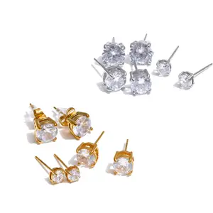 Classic CZ Stud Earring Set 18K Gold-Plated Non-Tarnish