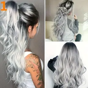 Fashion Gradient Black to Gray Wig, Long Curly Hair-Heat Resistant Synthetic Fiber, Suitable for Ladies, Natural Style, Suitable for Daily Wear and Role Play.