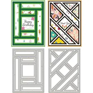 GLOBLELAND Splicing Rectangular Background Board Cutting Dies for Card Making Frame Background Die Cuts Carbon Steel Embossing Stencils Template for DIY Scrapbooking Album Craft Decor