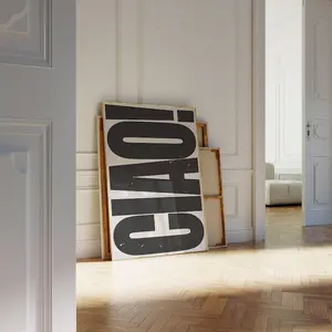 CIAO Modern Black Light Beige Statement Typography Minimalist Printable Wall Art, Scandinavian Art Print