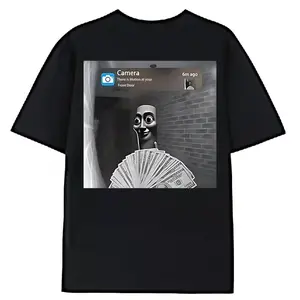 2026 New Unisex Crewneck Tee Everyday Comfort Shirt 100% Premium Cotton T-shirt Funny Tung Tung Tung Sahur Motion at Your Front Door Meme Graphic T-Shirt - Black Casual Loose Fit Round Neck Tee with Humorous Money & B Y2K Streetwear Trendy Graphic T-Shirt