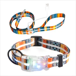Yushang LED Dog Leash and Collar Set, Rechargeable Waterproof, 3 Lighting Modes, 5ft Glowing Pet Rope, Suitable for Small Medium Large Dogs