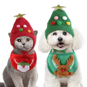 Pet Hat Christmas Tree Shape - Fluff Fur Ball Gold Silk Material Red Green Dome Crown Style S M L Sizes for Spring Autumn
