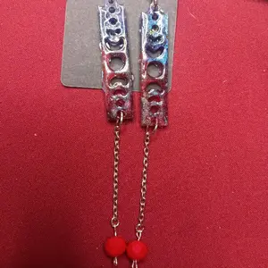 Red and Purple Moon Phase Earrings with Drop Chain & Wire Wrapped Red Bead Celestial Witchy Style Handmade Jewelry TikTokShopFinds