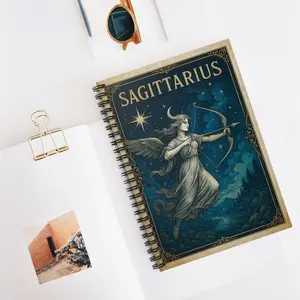 Mystic Zodiac Sagittarius Spiral Journal - Ruled Line, Astrology Journal, Gift for Sagittarius, Celestial Note Book, Star Sign Diary, Horoscope Planner