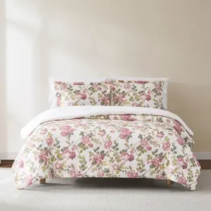 Lush Decor Vintage Rose Comforter Set - 3-Piece Floral Bedding with Roses in Soft Hues - OEKO-TEX Certified, Machine Washable
