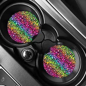 Rainbow Cheetah Car Coasters Set - Vibrant Leopard Print Design for Vehicle Cup Holders - Durable and Stylish Auto Accessories