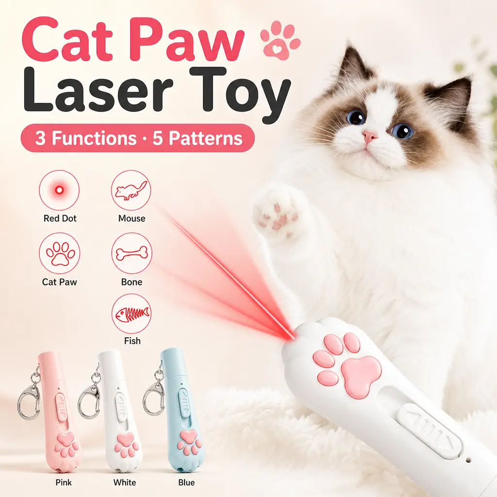 3-in-1 Interactive Cat Toy, Laser Pointer, UV Urine Detector & LED Flashlight, 5 Light Patterns, USB Rechargeable Cat Toy for Indoor Cats