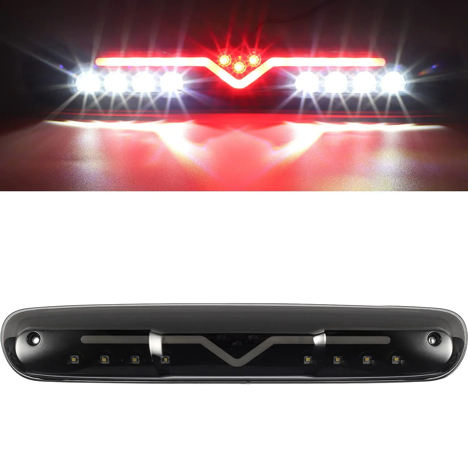 Partsam High Mount Stop Light LED 3rd Brake Replacement for 07-13 Silverado/Sierra 1500 2500HD 3500HD 3rd Rear Cab Roof Center Tail Cargo Lamp