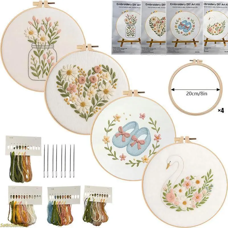 Women's Beginner-Friendly Floral Embroidery Handkerchief Craft Kit - Female Fashion Clothes Accessory Set with Thread, English Stitch Guide, Embroidery Design, Cross Stitch Supplies, No-Experience-Needed DIY Gift