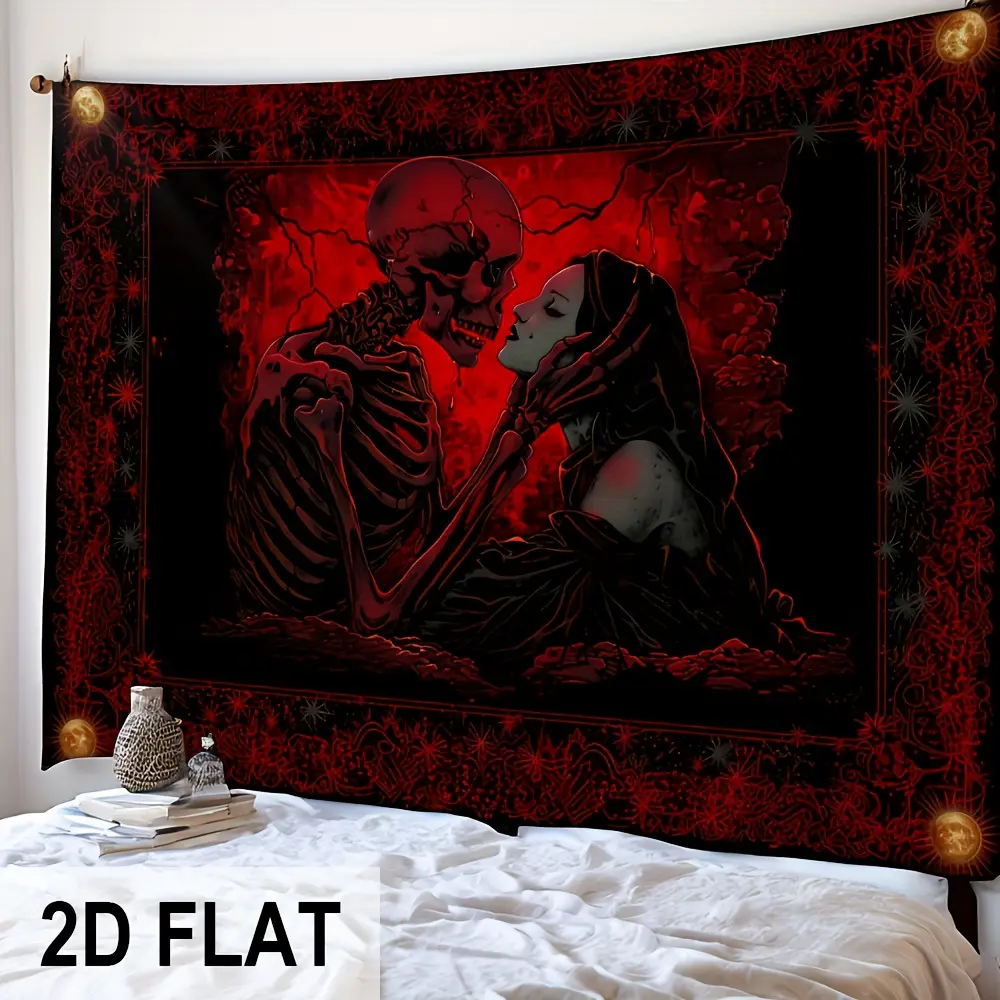 Vintage Bohemian Painted Polyester Tapestry Wall Hanging - Soft Synthetic Woven Fabric, Tassel Trim, People-Theme Aesthetic Home Decor for Bedroom, Unique Party Backdrop Art