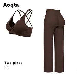 Women's two-piece yoga set, V-neck sports bra and high-waist flared leggings, buttery soft & stretchy fabric, quick-drying sportswear, ideal for gym workouts, Pilates and casual street style.Breathable Workout Outfit for Gym, Yoga & Daily Wear