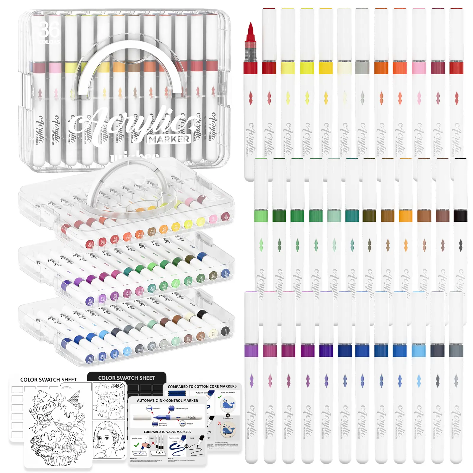 Automatic Ink Control Acrylic Paint Markers, 36/48/60  Colors Brush Tip Acrylic Paint Pens for Rock Painting, Ceramic, Wood, Canvas, Glass, Stone, Fabric, Card Making, DIY & Art Supplies modelpaintingmarkers,Pastel,Metallic