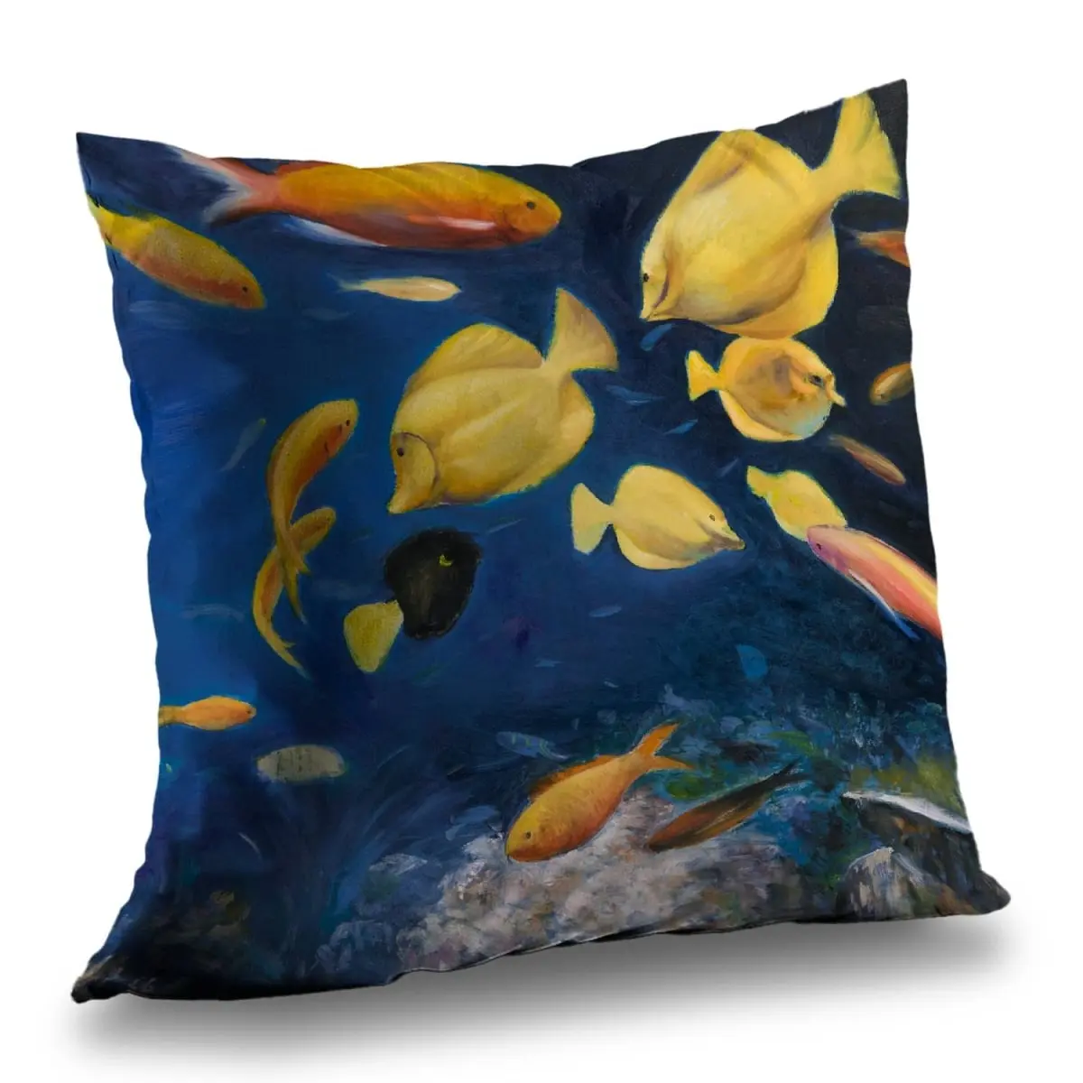 Begin Home Decor C1PT1414JVR0RY 14 x 14 in. Fish Under the Sea - Office Animals Poly Twill Throw Pillow