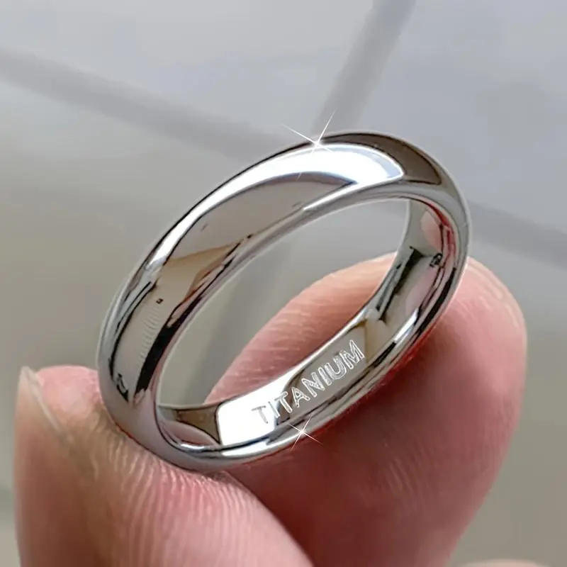 4Mm Titanium Steel Elegant Rings for Men & Women, White Dome High-Polished Comfort Fit Engagement Wedding Band, Valentine's Day Anniversary Promise Ring, Elegant Ring
