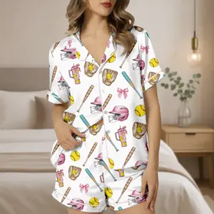 SoftBall Mom Pajamas Set, SoftBall Mom Sleep Wear, Satin Pajamas For Women, SoftBall Lover
