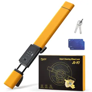 Porbi AI Steering Wheel Lock with Password + IC Card + Keys Unlocking, Heavy-duty Car Anti-theft Device with Incorrect Entry Alarm & Anti-Tamper Alarm, Fits 8.9–16" Truck Van SUV Car Wheels, Yellow
