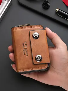 Men's Short Accordion Business Style Wallet, Large Capacity Multi-Functional Driver License Holder, Casual Card Bag Gift for Travel Safety