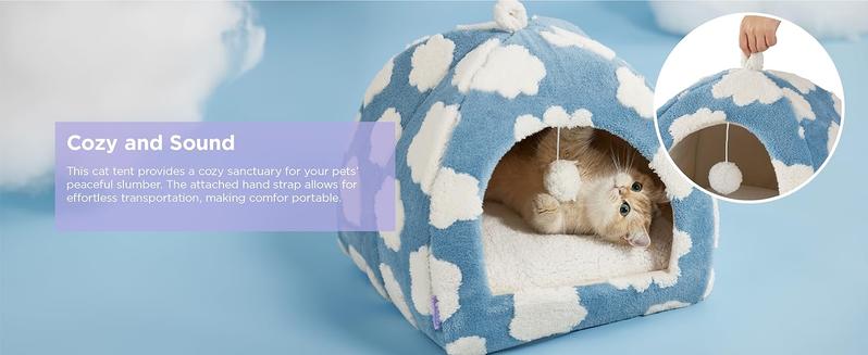 LESURE Cute Cat Beds for Indoor Cats - 2 in 1 Cat Cave Bed with Removable Washable Cushioned Pillow, Cozy Cat Tent House Design Pet Supplies Portable Blanket
