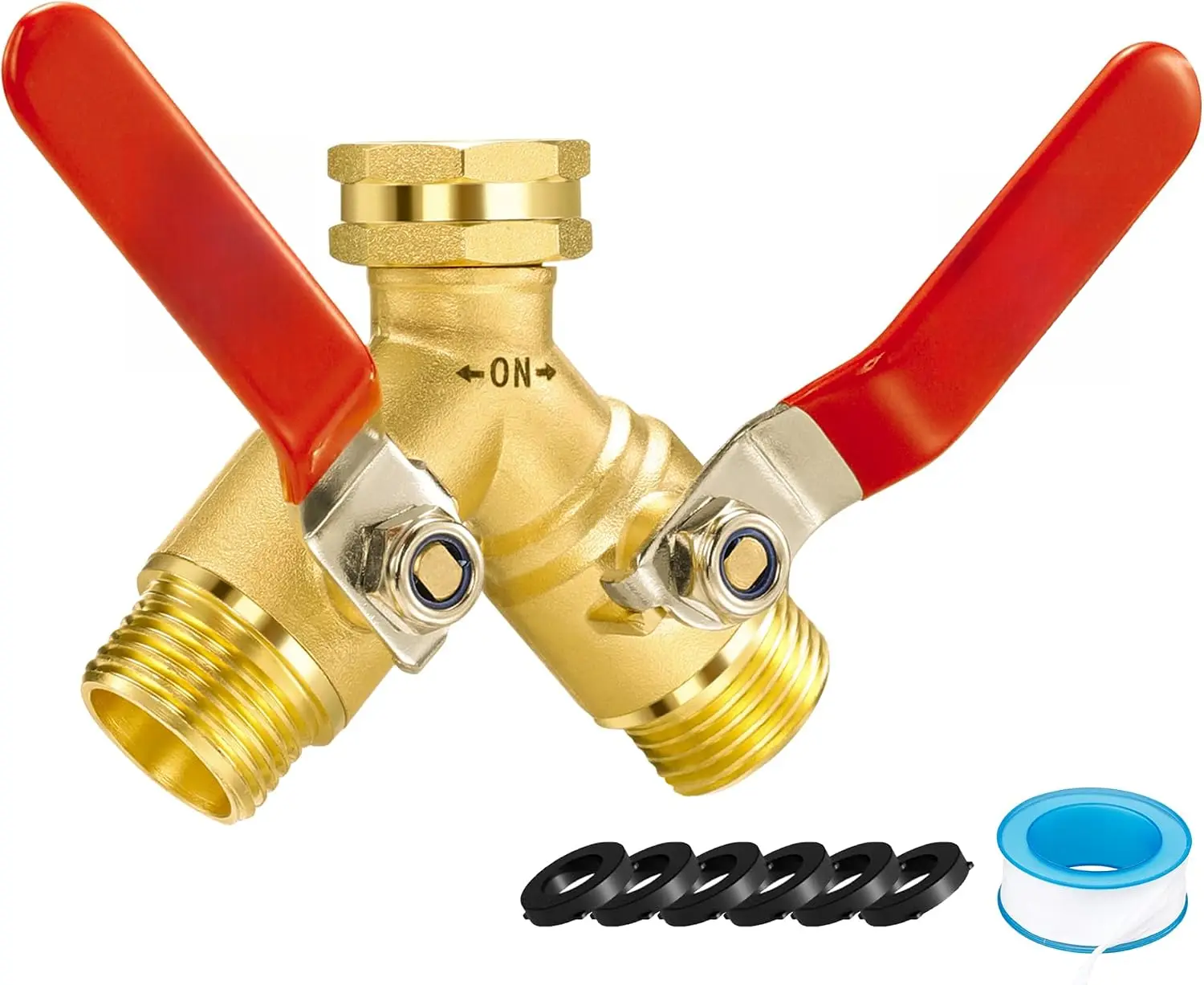 Upgrade Garden Hose Y Valve Hose Splitter With Stainless Steel Long Handle Brass Hose Splitter 3/4" GHT Thread Y Valve Water Garden Hose Tap Adapter