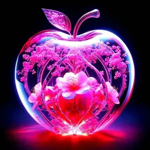 5D DIY Full Drill Round Diamond Painting - Diamond Art Kit Crystal Apple, Pink Flower, Dreamy Mosaic, Canvas - DIY Decorative Painting, Home Wall Decor, Suitable for Halloween and Christmas, Birthday and Anniversary Gifts, Handicraft