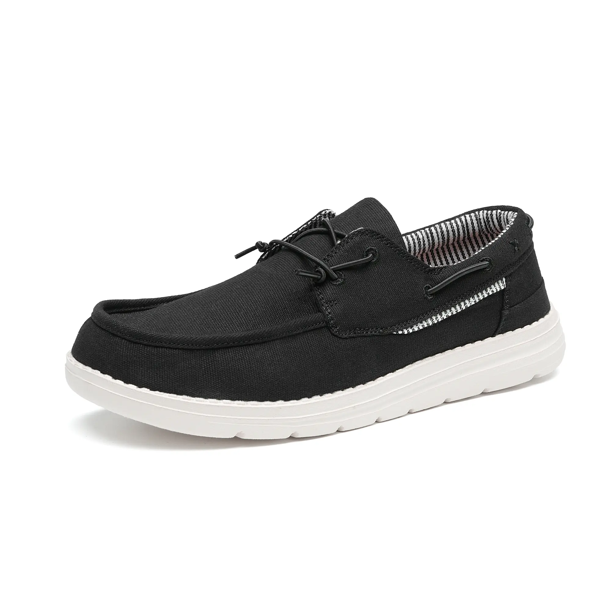 【BRUNO MARC Anniversary】 Men's Moc-Toe Canvas Loafers - Slip-On Boat Shoes with Fabric Upper, Elastic Laces, Breathable Insole, Lightweight, Durable for Daily Walking, Daily Wear, Heel Lacing, Textured Eva, Walking Shoes tiktokshopbacktoschool