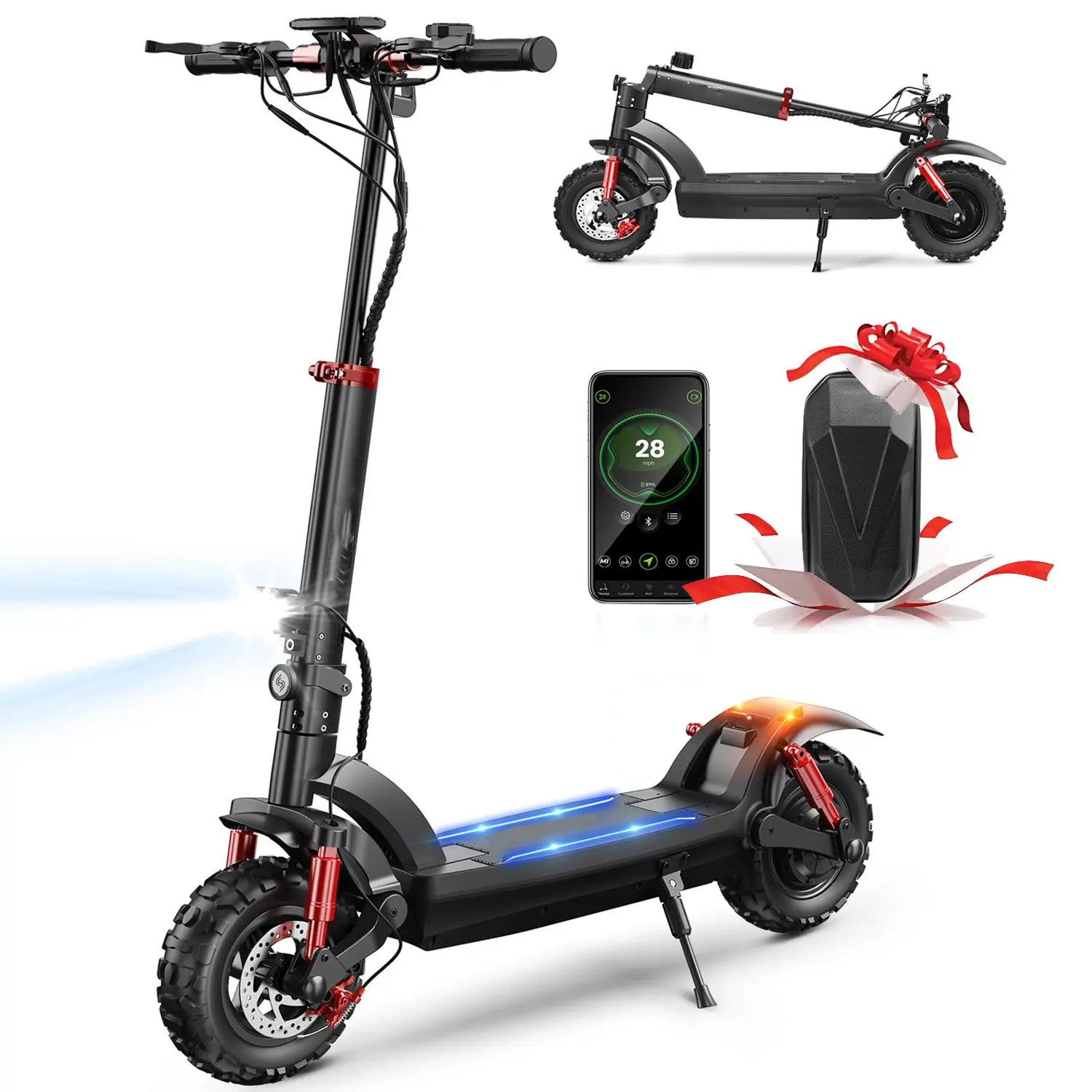High Speed Electric Scooter for Adults, 1000W Foldable Off-Road Commuter, 28 MPH, 28 mi Range, Dual Suspension with 11-Inch Pneumatic Tires, High Speed Scooter