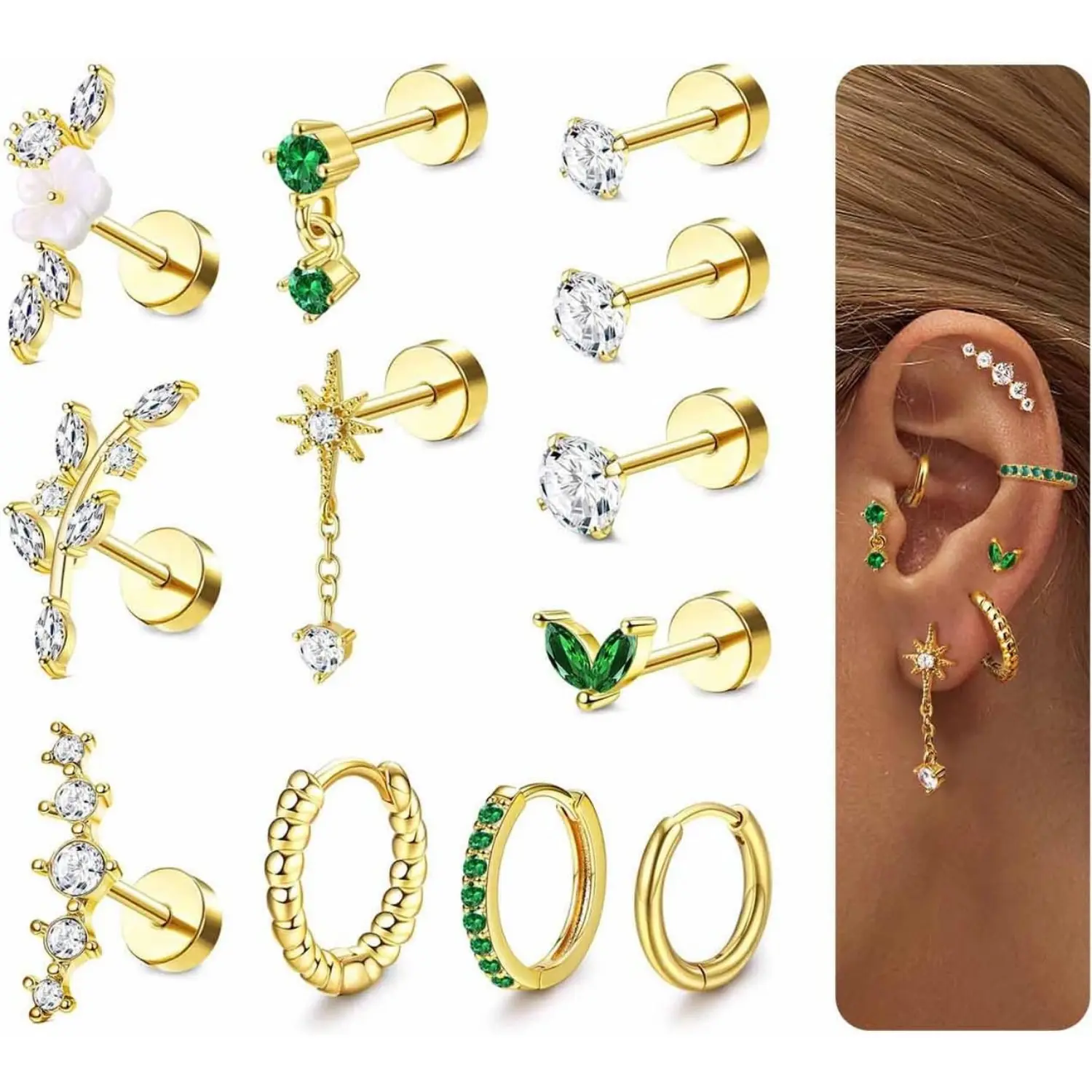 Gold Plated Emerald CZ